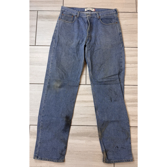 Levis 550 Relaxed Fit Straight Leg Thrashed Distress Denim Blue Jeans Men 36x36 - Picture 1 of 6
